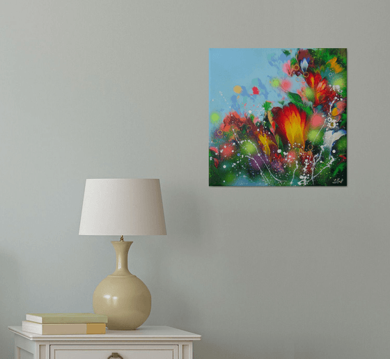 FLOWERS-2 /40 x 40 cm - (16 x 16”) Floral Abstract Painting