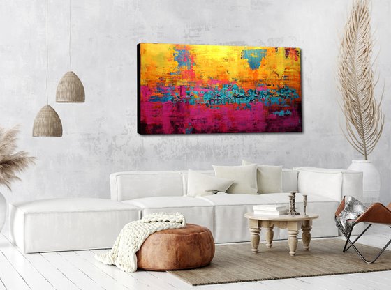 SUNLIGHT & LAVENDER - 180 x 100 CMS - ABSTRACT PAINTING - TEXTURED - XXL