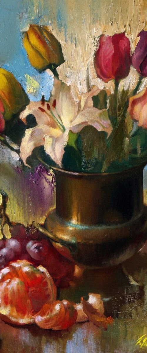 White lily and orange by Sergei Yatsenko