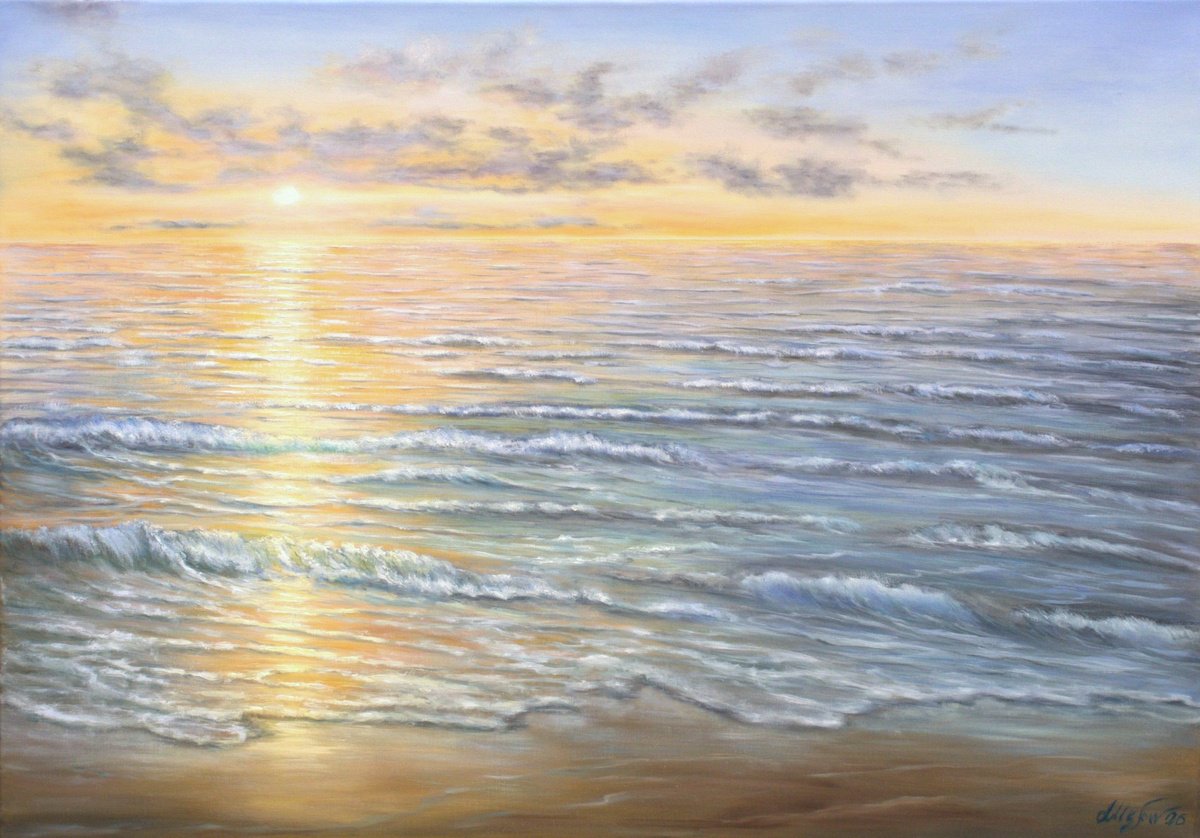 Expressive Oil Painting , Light Over The Ocean By Ludmilla Ukrow, 39 X 28, Artwork For Sale On Artfinder