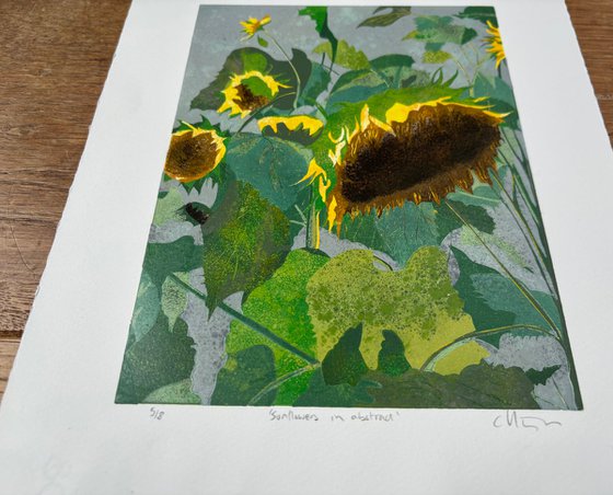 Sunflowers in Abstract Linocut Print