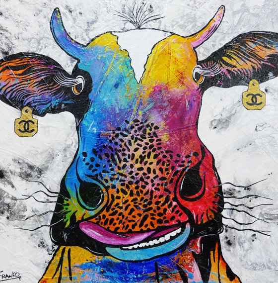 Steerling - Lickety Moo Moo 120cm x 120cm Huge Texture Urban Pop Art