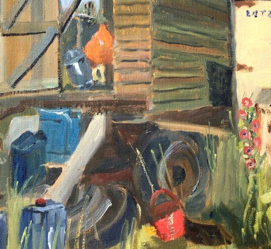 Old Sheds at Brancaster Staithes, Norfolk. An original oil painting.