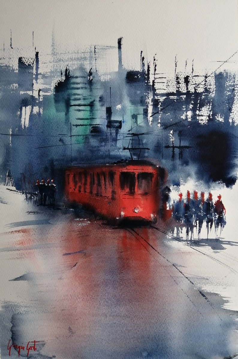 Expressive Cityscapes Watercolour By Giorgio Gosti, 14 X 21, An Imaginary City 66, Original Artwork