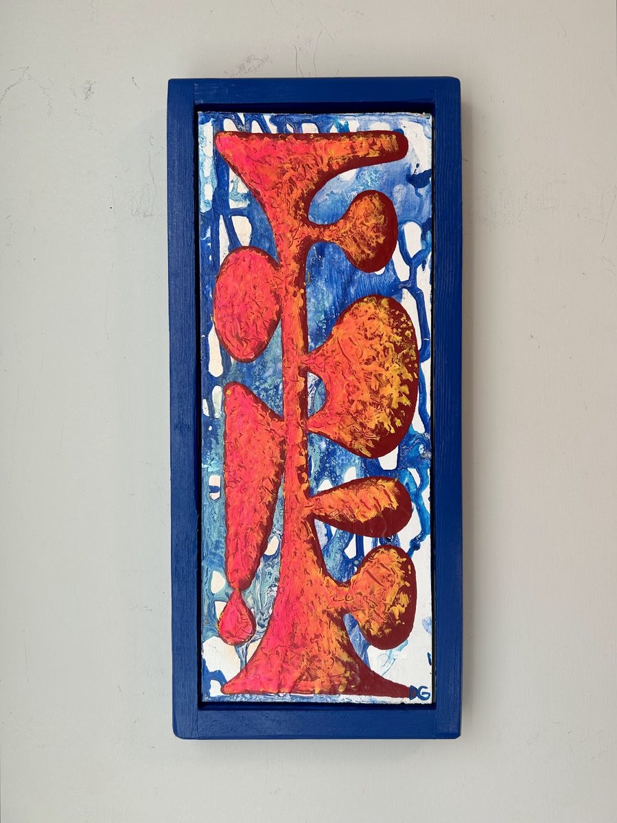 Geometric Abstract Painting By Daniel Goodman, 7 X 15, Red Hot Horn Beats, Original Artwork