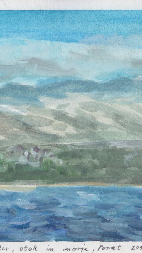 Wind, Island and Sea – Veter, otok in morje, 2016, acrylic on paper, 17,9 x 24 cm by Alenka Koderman