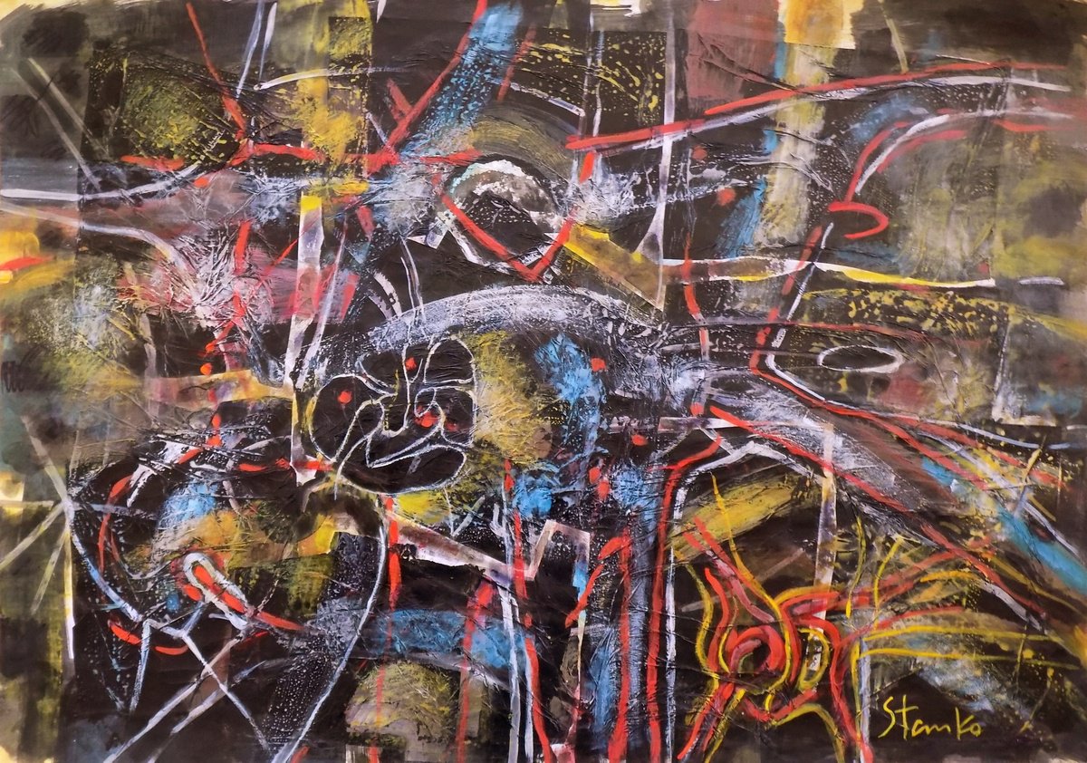 Abstract Acrylic Painting By Stanislav Bojankov, 39 X 28", Bestia-Iii, Original Artwork