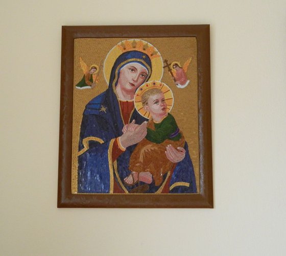 Mother of Perpetual Help - mixed media glass mosaic byzantine icon
