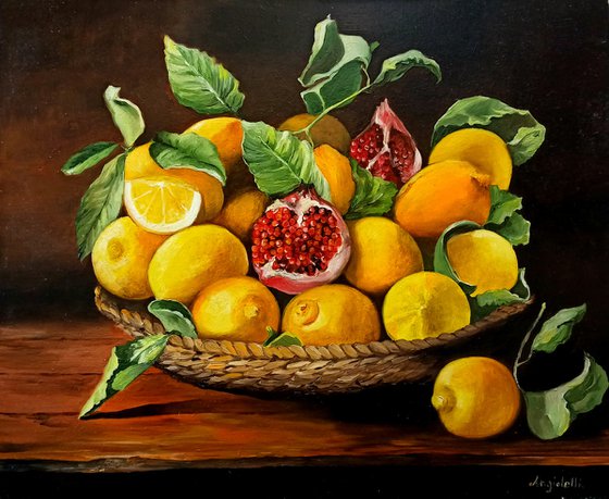 Lemons and pomegranates - still life - original painting