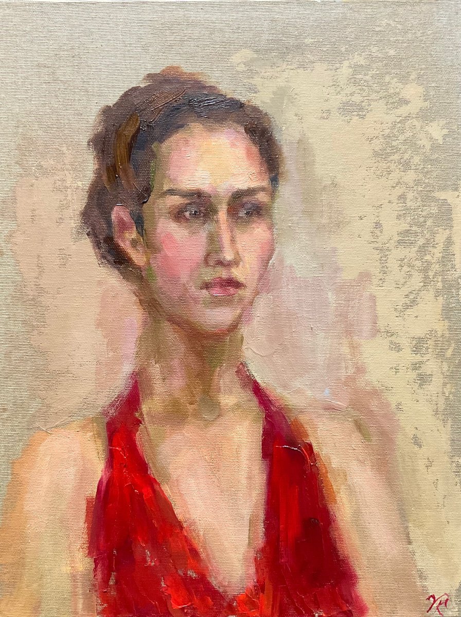 Impressionistic Portrait Oil Painting By Vera Klimova, 12 X 16", Adele, Original Artwork