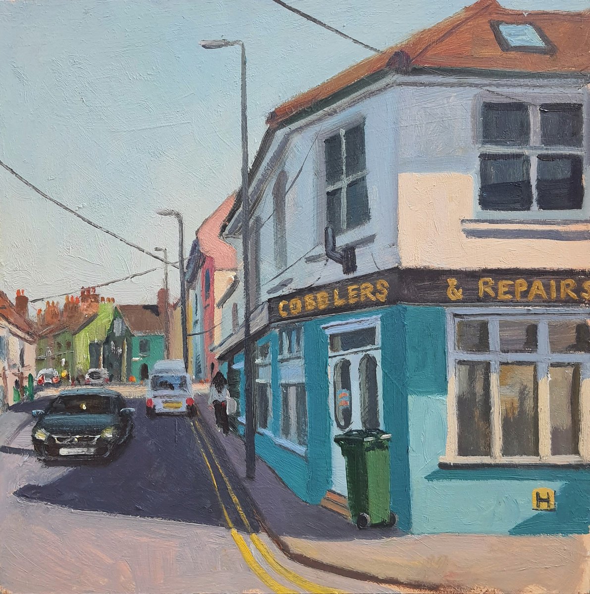 Impressionistic Cityscapes Oil Painting By Roberto Ponte, 14 X 14", Brighton Streets, Original Artwork