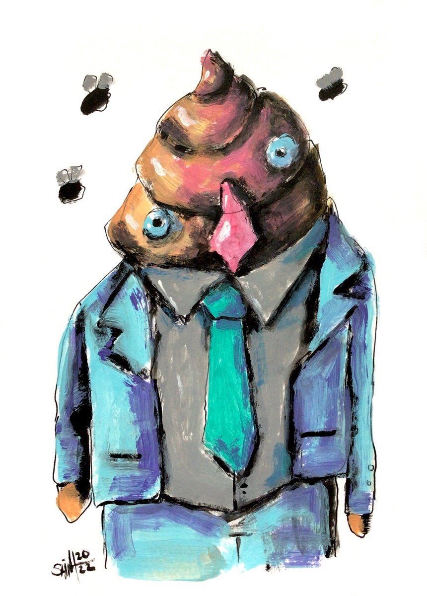 #47 Poo Zombie portrait painting original art, Horror Naive Outsider Folk Art Brut Strange... by Ruslan Aksenov