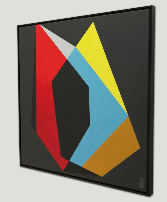 Abstract Painting - Black Diamond - 95x95CM - Incl. Frame - Ronald Hunter - 46J