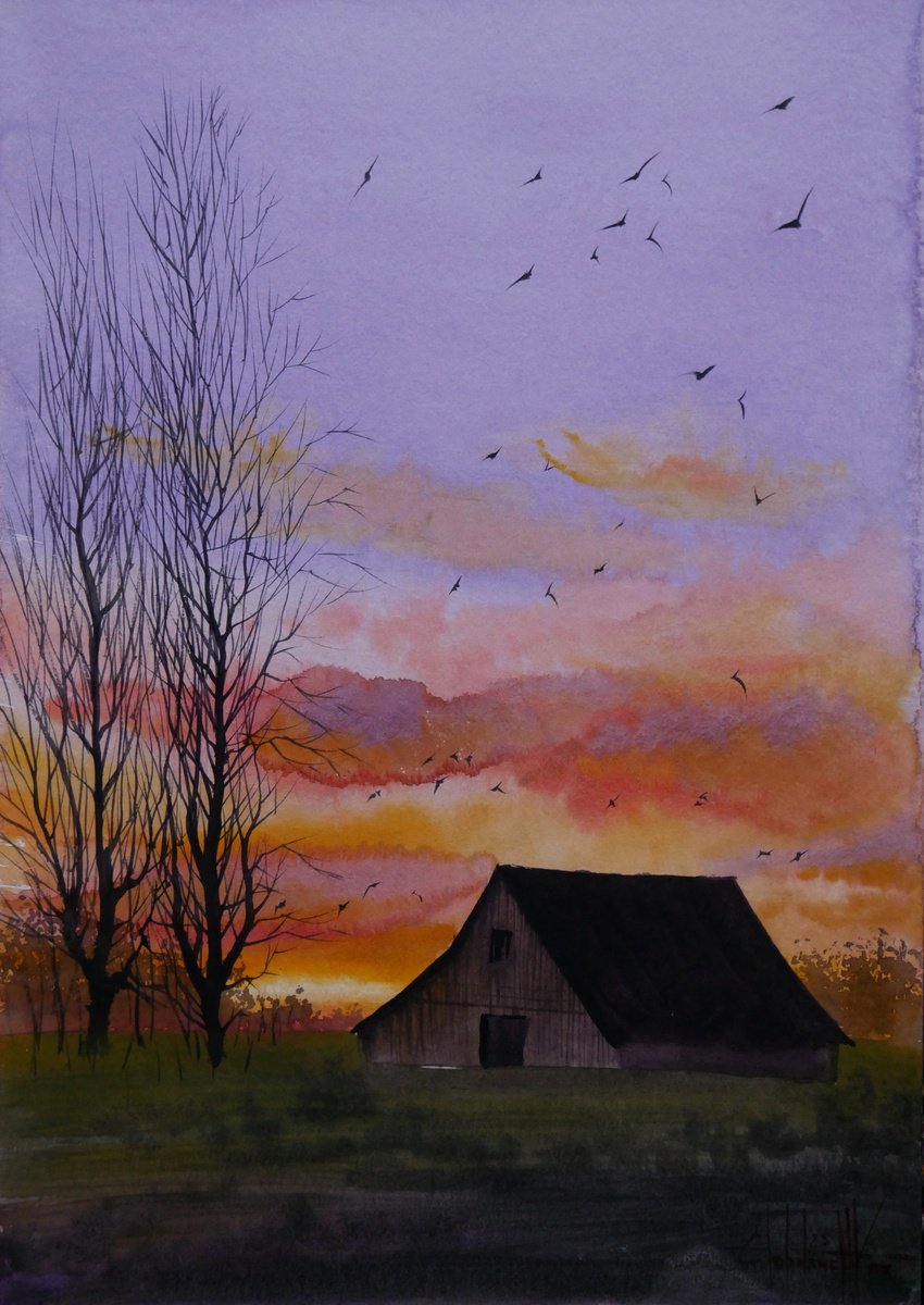Photorealistic Watercolour , Old Farm By Eugene Gorbachenko, 12 X 16, Artwork For Sale On Artfinder