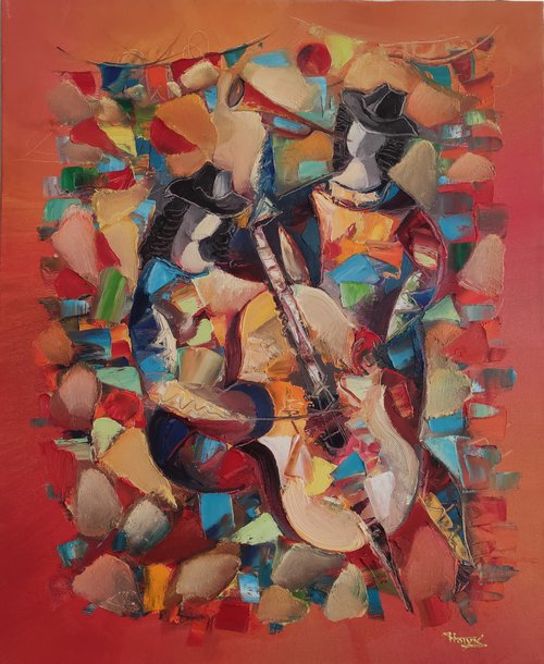 Jazz (60x50cm ,oil/canvas, abstract art, ready to hang) by Hayk Miqayelyan