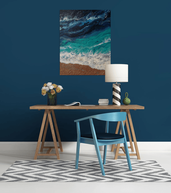 35.4" Seascape "Turquoise Waves" 70 x 90 cm