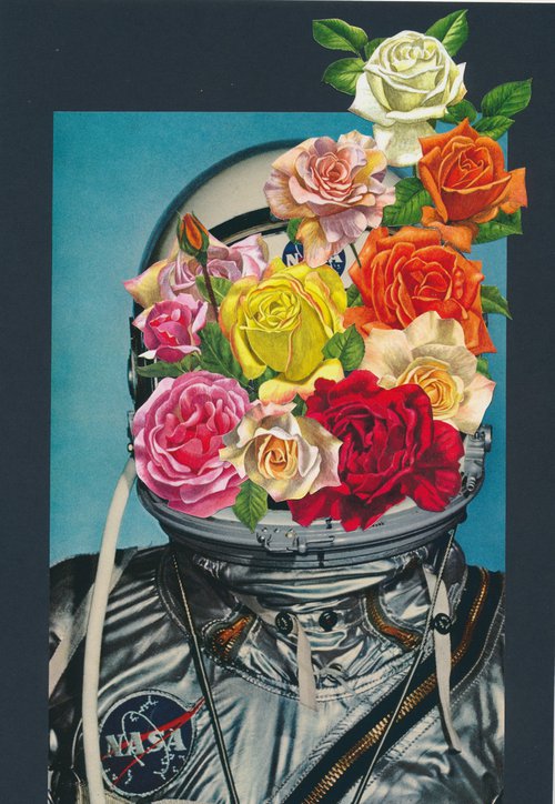 Everything's coming up Roses - Surreal Astronaut Space Age Collage Art by Gina Ulgen