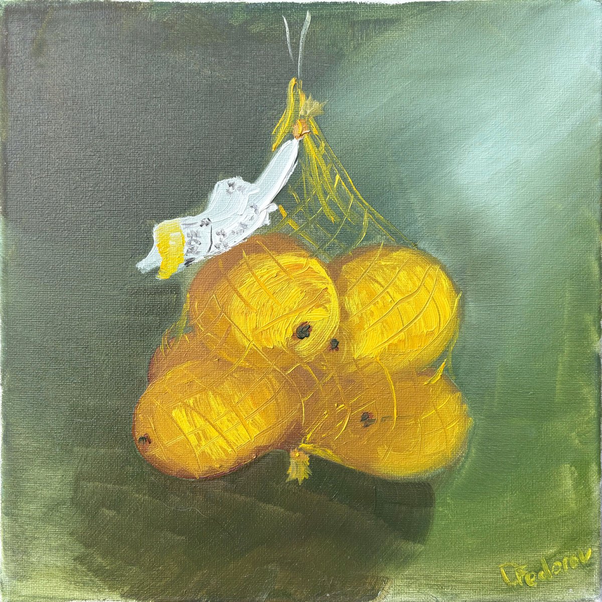 Impressionistic Still Life Oil Painting By Dmitry Fedorov, 12 X 12, Pack Of Lemons. Still Life, Original Artwork