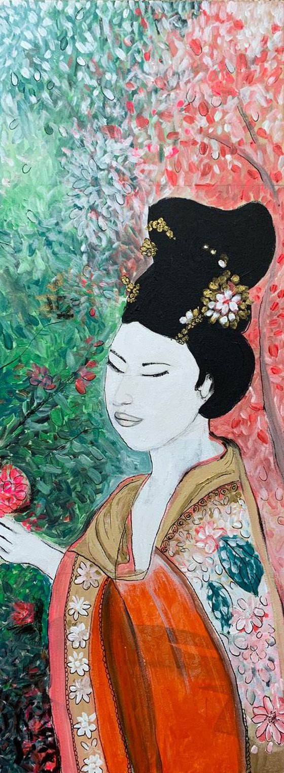 Bride Portrait People Impressionistic Japanese Art Home Wall Decor Original Painting on Canvas Ready to Hang
