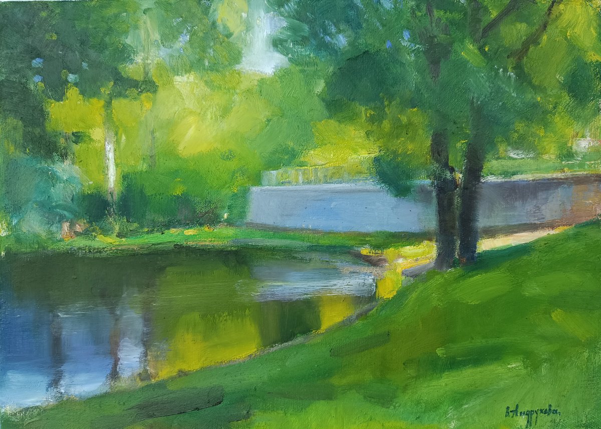 Impressionistic Landscape Oil Painting By Valentina Andrukhova, 14 X 10", Lake In Khark?v, Original Artwork