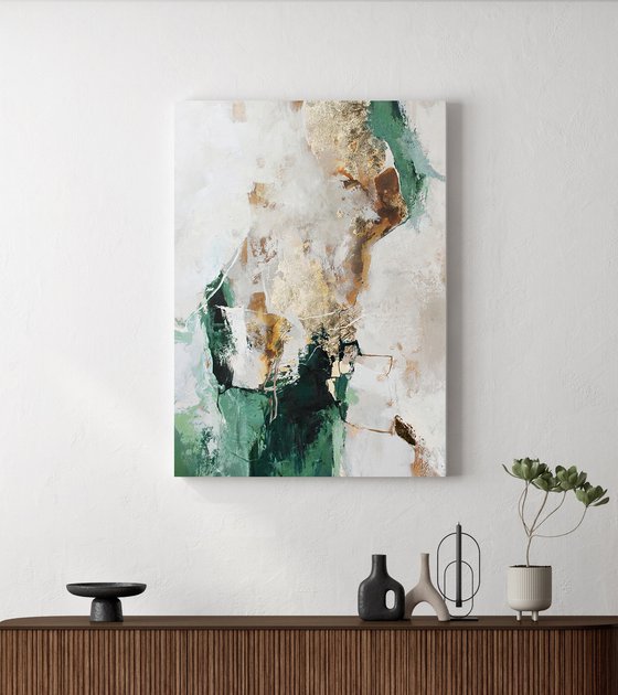 "Green Flow 5" Green gold abstract art