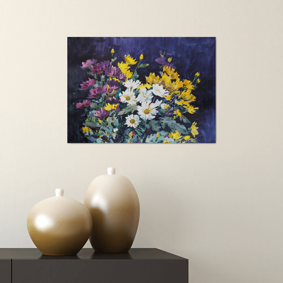 Chrysanthemums on a dark background