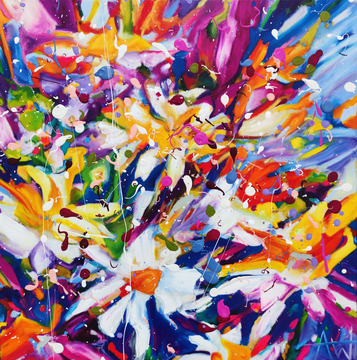 Abstract Botanical Oil Painting By Angie Wright, 24 X 24, Kaleidoscope, Original Artwork