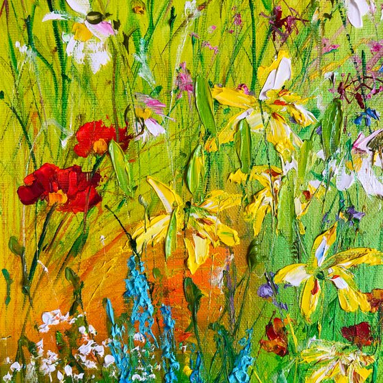 MOTLEY GRASS - Bright flowers. Summer. Abstract landscape. Blooming meadow. Field flowers. Herbs. Spring magic.