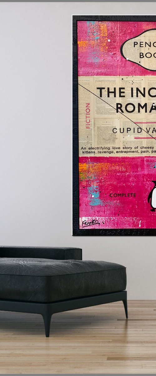 Incurable 100cm x 120cm Incurable Romantic Book Page Pop Art With Etched Frame by Franko