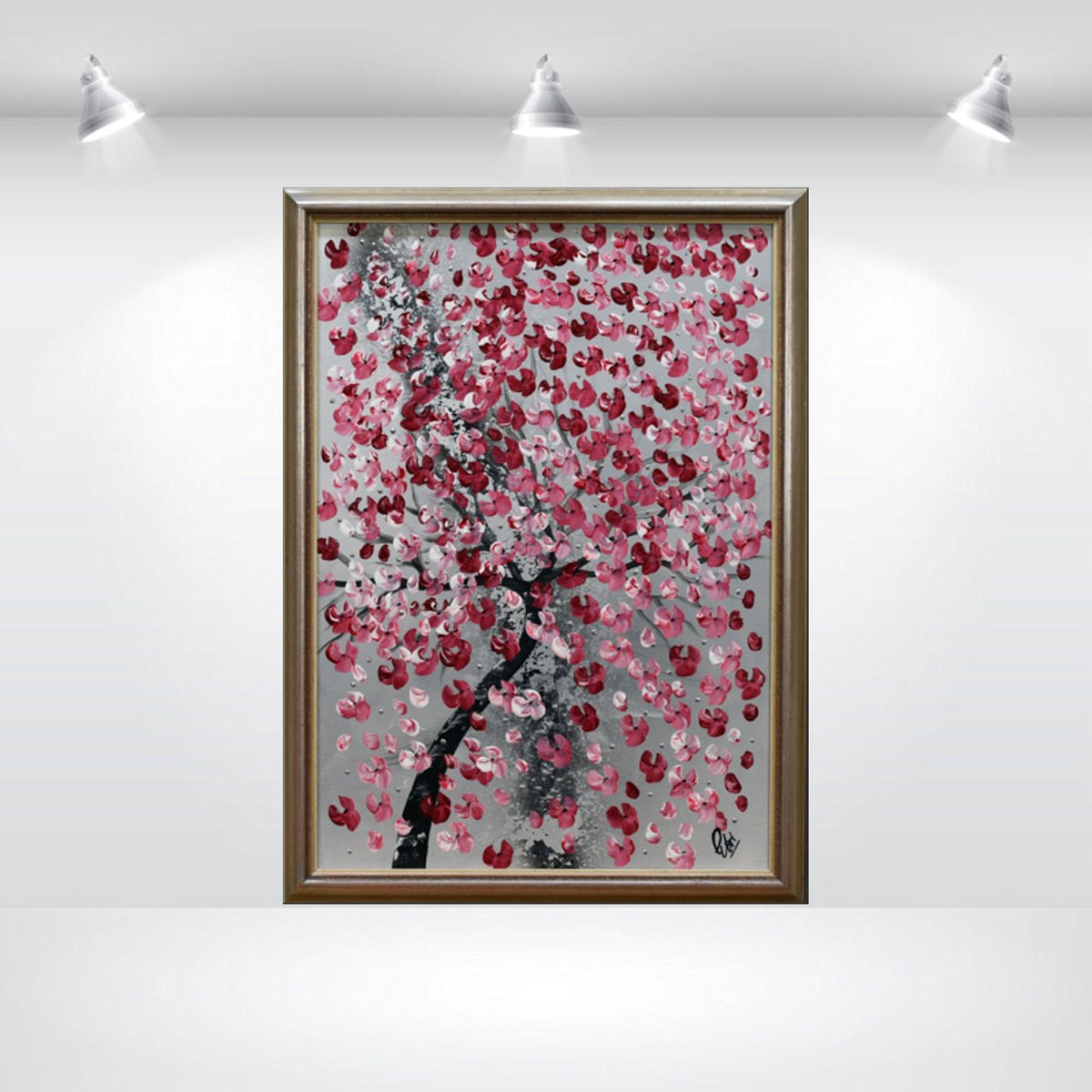 Abstract Botanical Acrylic Painting By Edelgard Schroer, 15 X 21, Cherry Whispers, Original Artwork