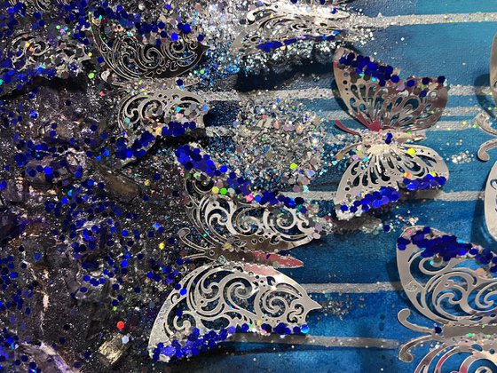 Blue silver purple 3d Butterflies