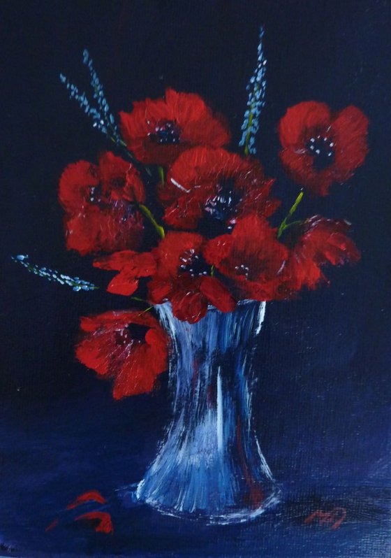 Clear Vase of Poppies