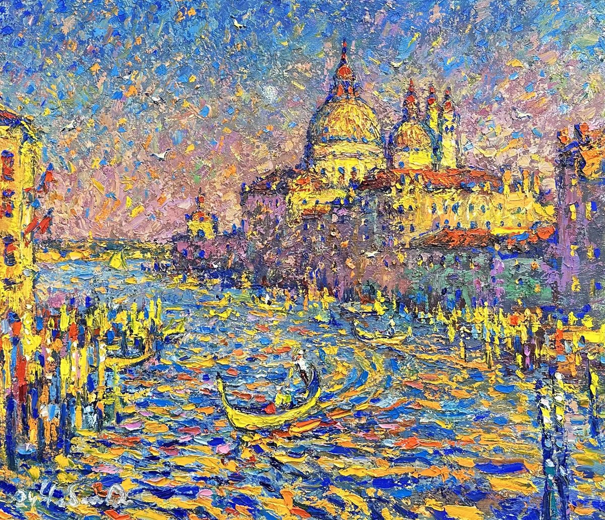Impressionistic Cityscapes Oil Painting By Andrii Chebotaru, 28 X 24, Gentle Evening In Venice, Original Artwork