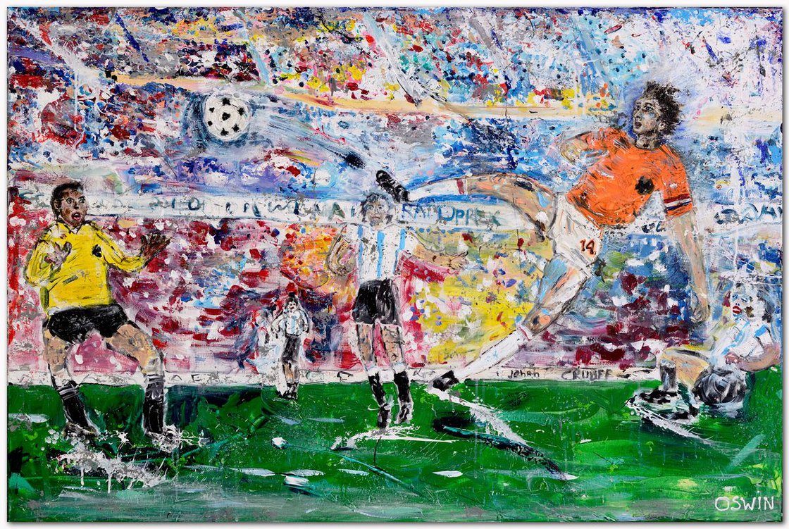 Johan Cruijff: Amazing skills 120 x 80 cm. Acrylic painting: Oswin Gesselli  | Artfinder, image size:1120x751