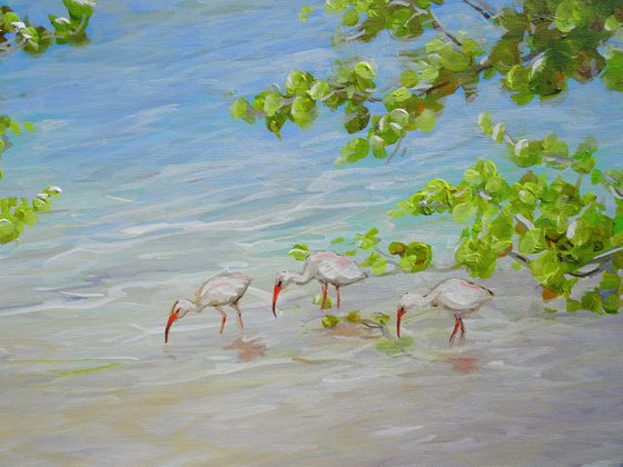 ENDLESS SUMMER. Tropical Island Seascape Painting of Florida Beach and Sea Birds.