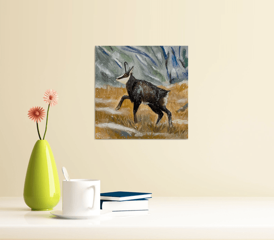 Goat Watercolor Painting, Chamois Artwork, Mountain Wall Art, Nursery Decor, Kids Room Art