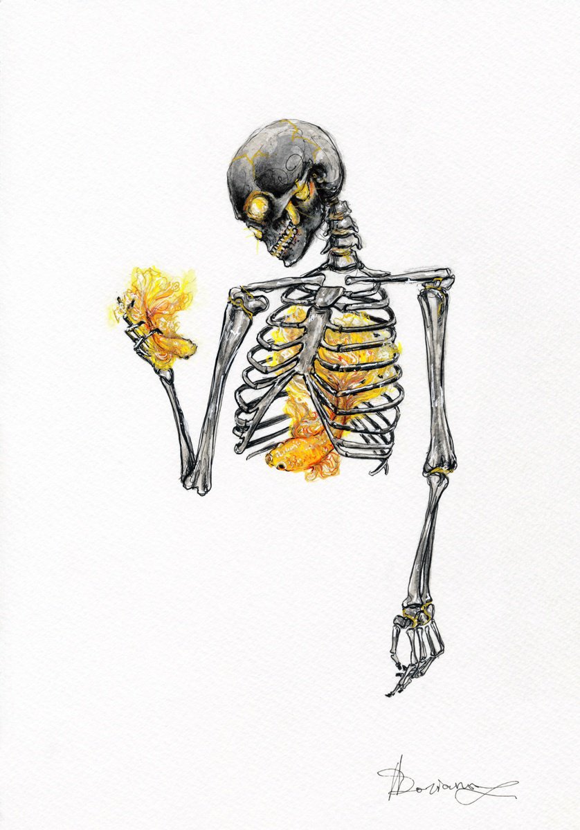 Expressive Portrait Ink Drawing By Doriana Popa, 8 X 12, Golden, Original Artwork