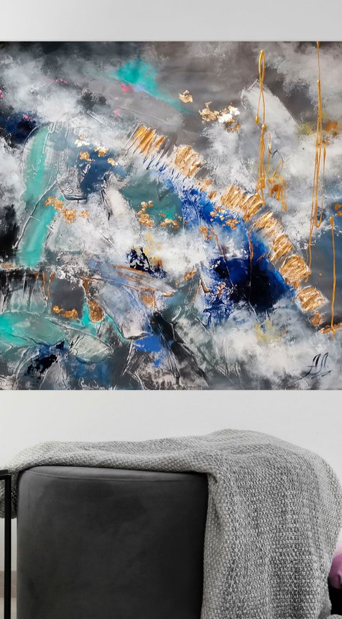 Modern Wall Art, Gray blue painting by Annet Loginova