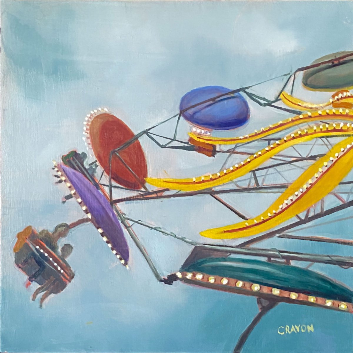 Impressionistic Landscape Oil Painting By Dennis Crayon, 14 X 14, Dive Bomber, Original Artwork