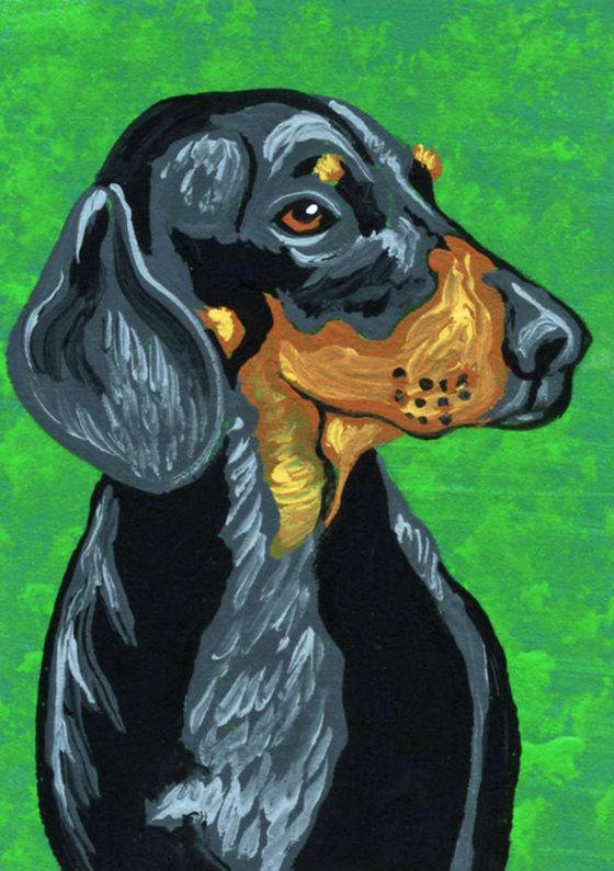 ACEO ATC Original Miniature Painting Dachshund Doxie Pet Dog Art-Carla Smale