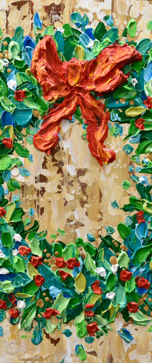Holiday Wreath - Original Acrylic Painting, Textured Christmas Art by Olga Tkachyk