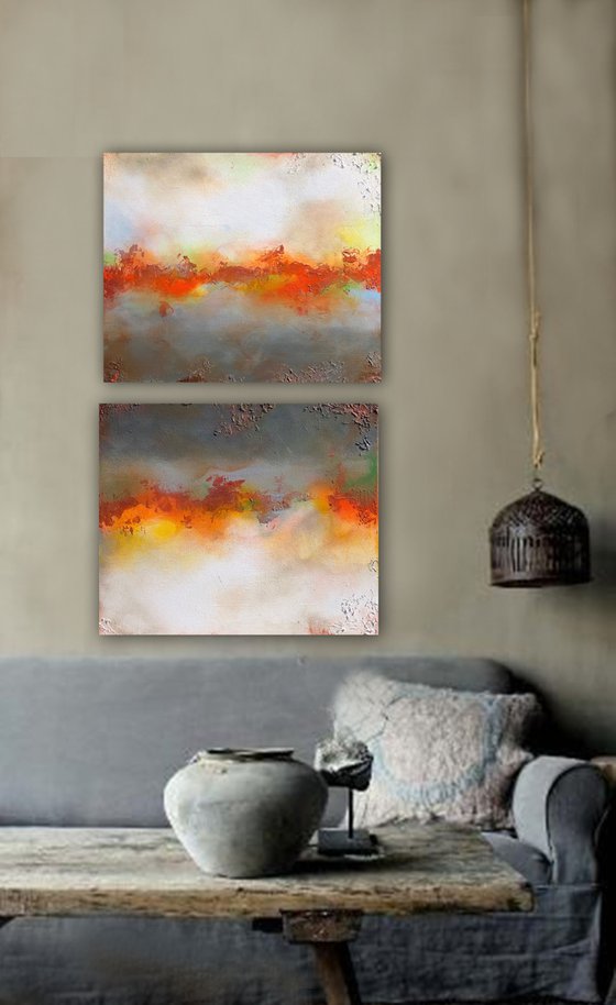 sunrise and setting (2 artworks 50 x 60 cm each) Dee Brown Artworks