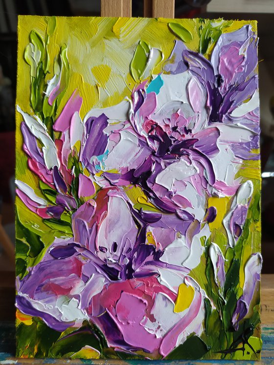 Smell of August - small painting, flowers oil painting, oil painting, flowers, gladiolus, postcard, gift idea, gift