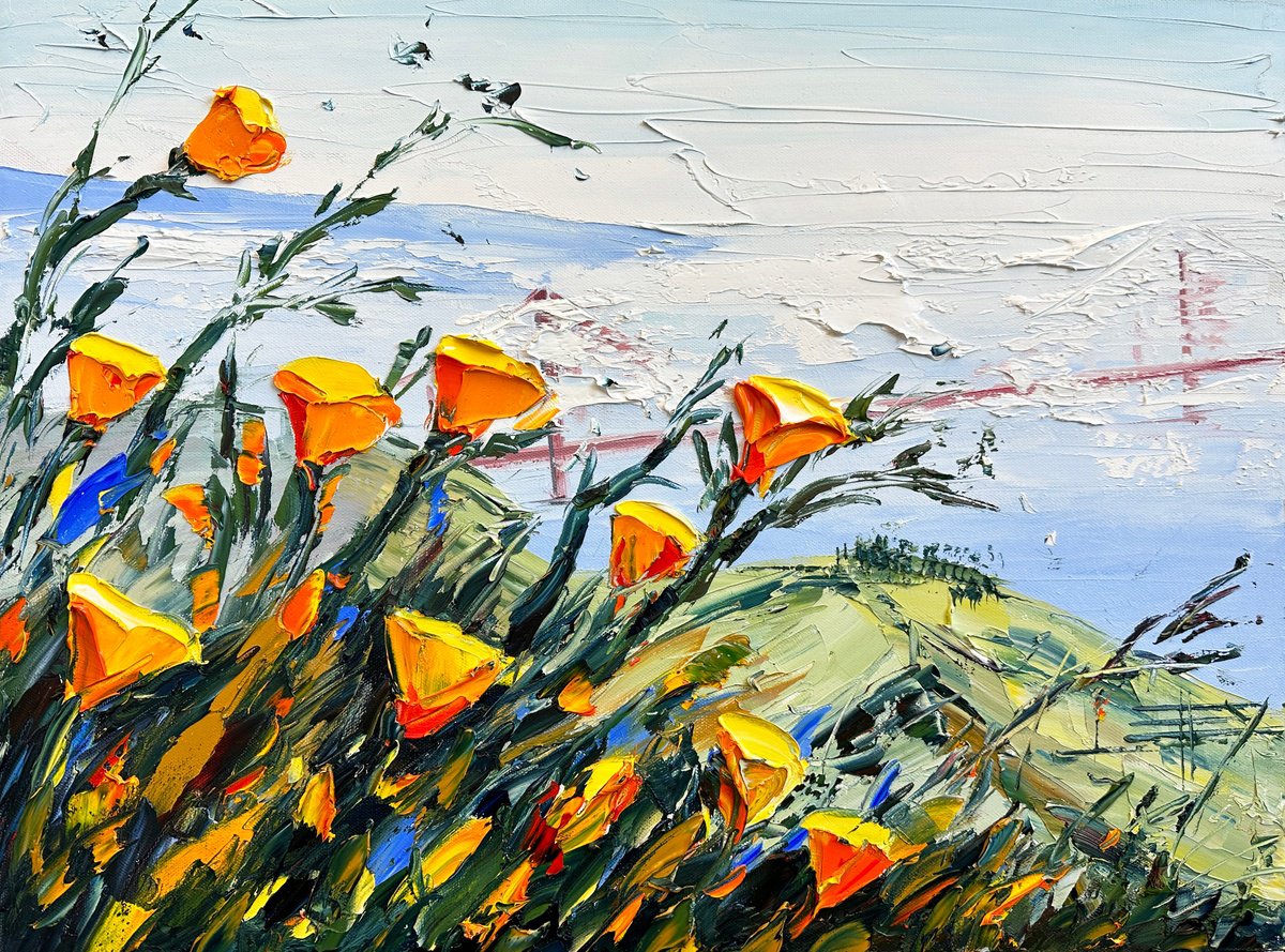 Poppies and the Golden Gate Bridge by Lisa Elley