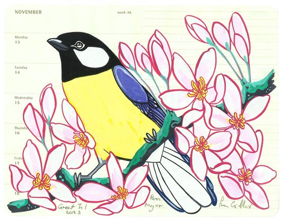 Birds of Europe: Great Tit and Clematis