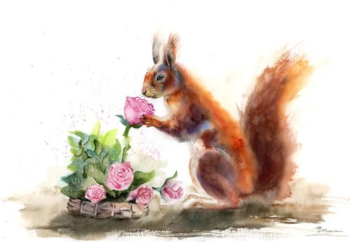 Squirrel and Flower by Olga Shefranov (Tchefranov)