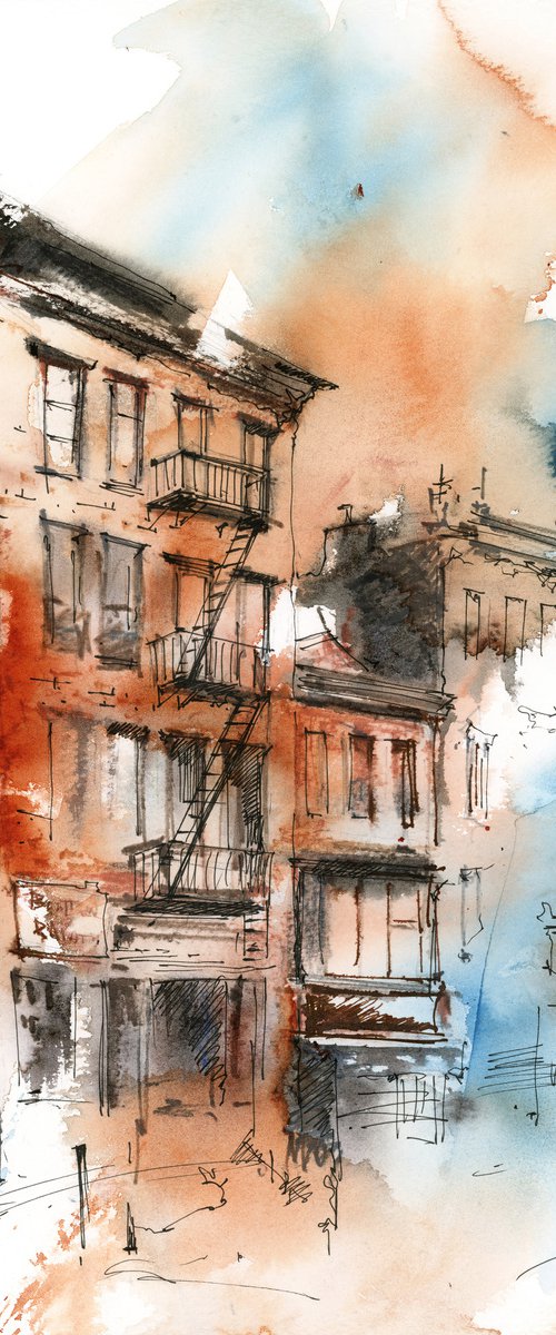 New York - Architecture Sketch Mixed Media by Sophie Rodionov