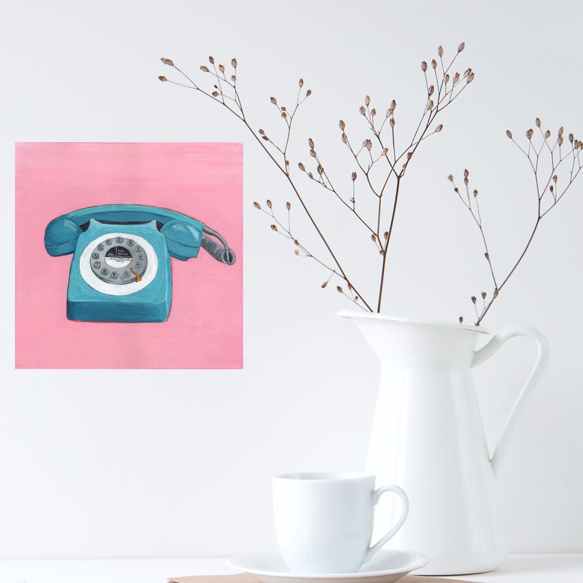 Teal Telephone - Retro Pop Illustration Painting of Vintage Phone