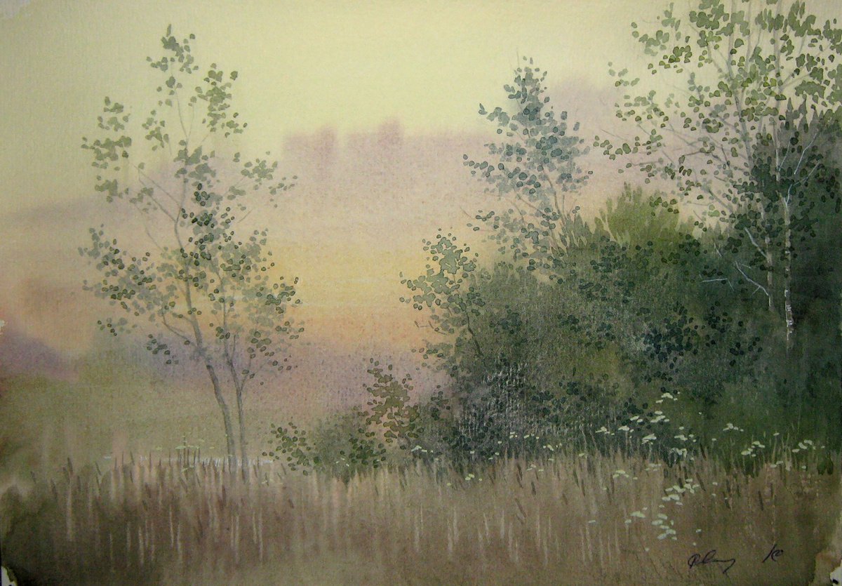 Impressionistic Landscape Watercolour By Valeriy Savenets-1, 12 X 8", In The Evening, Original Artwork