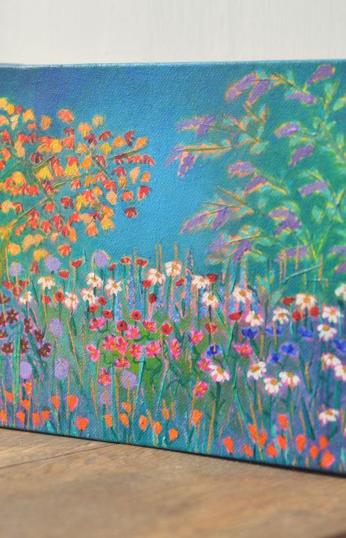 Little Wilderness 2 - poppies, daisies, cosmos and buddleja by Lisa Mann